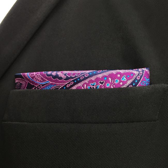 shlax & wing QH15 Paisley Blue Pink Pocket Square Mens Neckties Jacquard Woven Hanky En oferta