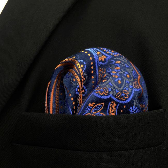 shlax & wing QH8 Paisley Orange Blue Black Pocket Square Mens Neckties Jacquard Woven Hanky Gran oferta