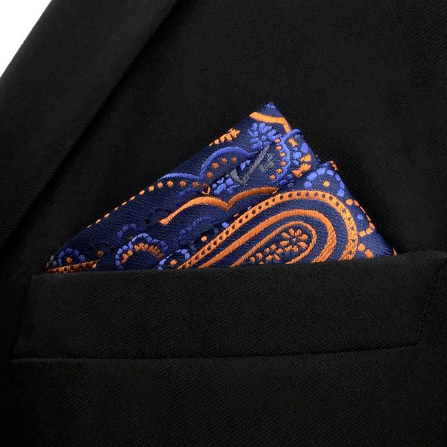shlax & wing QH8 Paisley Orange Blue Black Pocket Square Mens Neckties Jacquard Woven Hanky Gran oferta