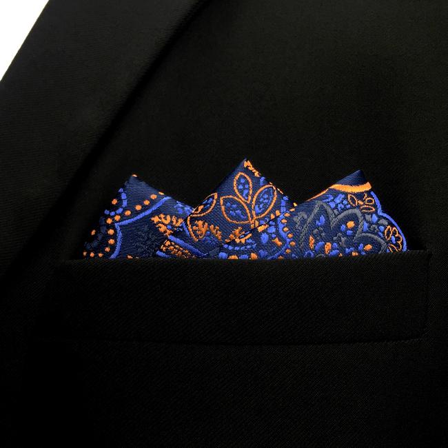 shlax & wing QH8 Paisley Orange Blue Black Pocket Square Mens Neckties Jacquard Woven Hanky Gran oferta
