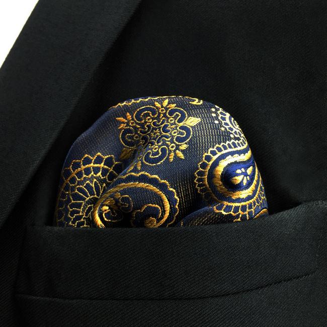shlax & wing UH10 Paisley Multi-color Gold Blue Navy Pocket Square Mens Neckties Jacquard Woven Rebajas baratas