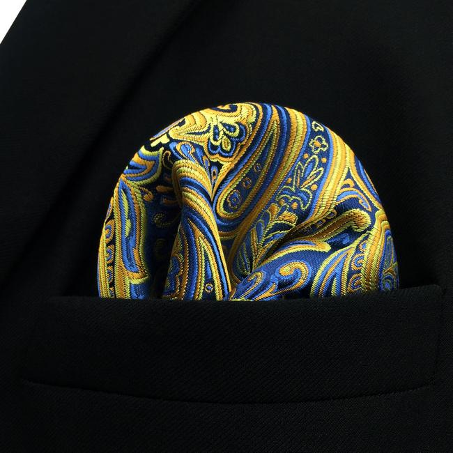 shlax & wing UH13 Paisley Blue Yellow Pink Pocket Square Mens Neckties Jacquard Woven Hanky Rebajas de fábrica