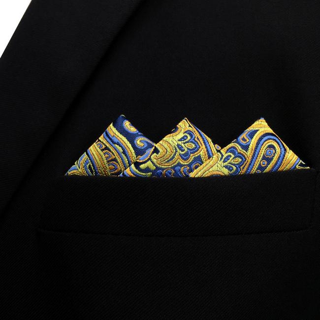 shlax & wing UH13 Paisley Blue Yellow Pink Pocket Square Mens Neckties Jacquard Woven Hanky Rebajas de fábrica