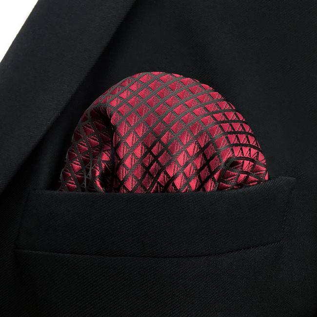 shlax & wing UH25 Solid Checked Burgundy Crimson Black Pocket Square Mens Neckties Jacquard Woven Ventas relámpago