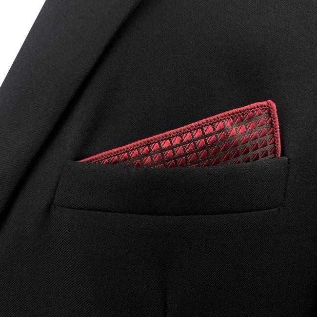 shlax & wing UH25 Solid Checked Burgundy Crimson Black Pocket Square Mens Neckties Jacquard Woven Ventas relámpago