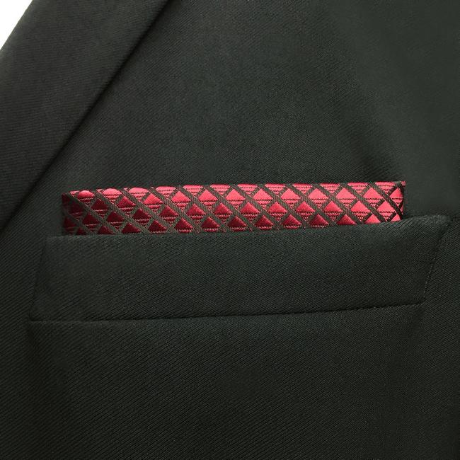 shlax & wing UH25 Solid Checked Burgundy Crimson Black Pocket Square Mens Neckties Jacquard Woven Ventas relámpago