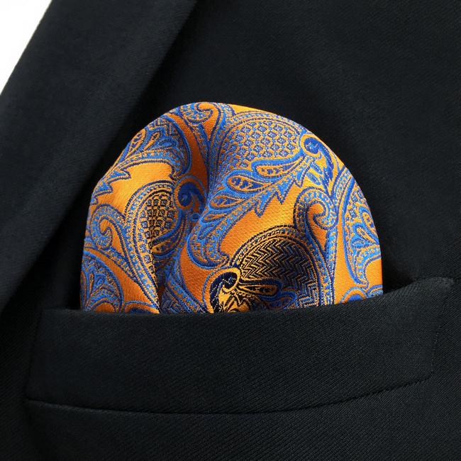 shlax & wing UH26 Paisley Wedding Gold Blue Pocket Square Mens Neckties Jacquard Woven Hanky Descuento