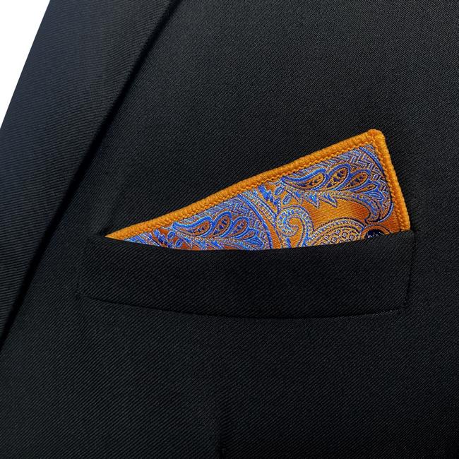 shlax & wing UH26 Paisley Wedding Gold Blue Pocket Square Mens Neckties Jacquard Woven Hanky Descuento