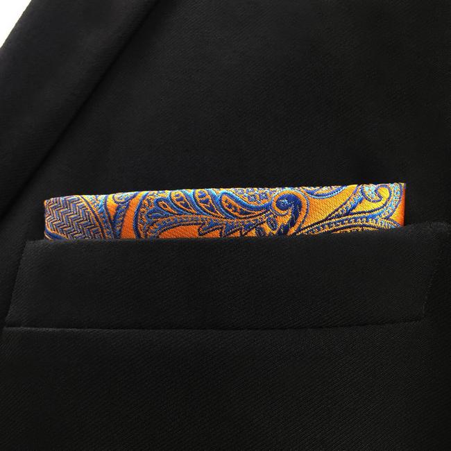 shlax & wing UH26 Paisley Wedding Gold Blue Pocket Square Mens Neckties Jacquard Woven Hanky Descuento