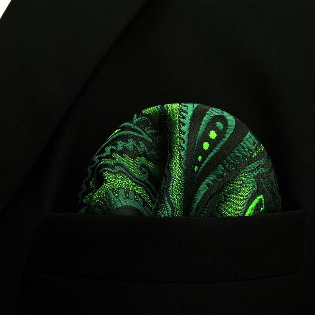 shlax & wing UH30 Paisley Dark Green Black Pocket Square Mens Neckties Jacquard Woven Liquidación