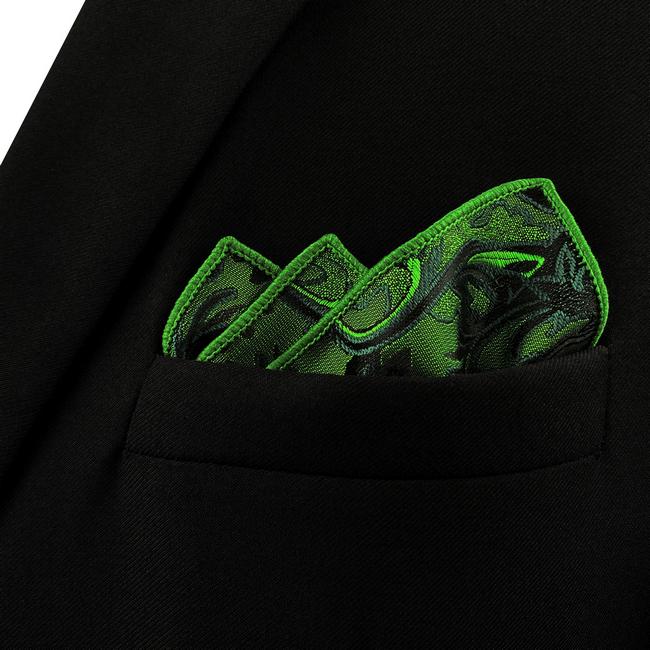 shlax & wing UH30 Paisley Dark Green Black Pocket Square Mens Neckties Jacquard Woven Liquidación