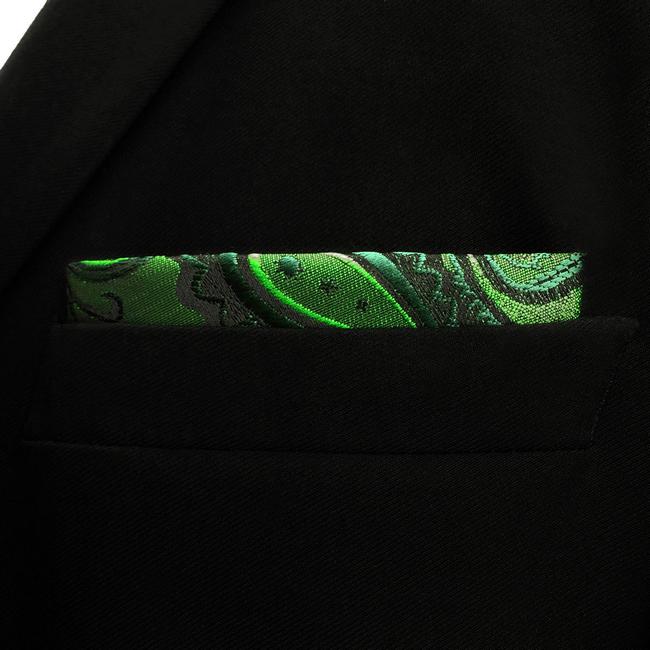 shlax & wing UH30 Paisley Dark Green Black Pocket Square Mens Neckties Jacquard Woven Liquidación