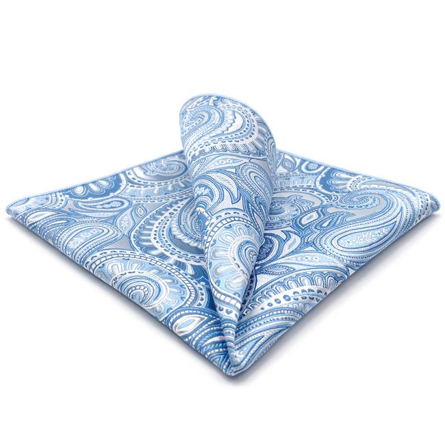 shlax & wing YH12 Paisley Azure Silver Mens Hankies 100% Silk Jacquard Woven Fashion Brand New Hanky Rebajas online