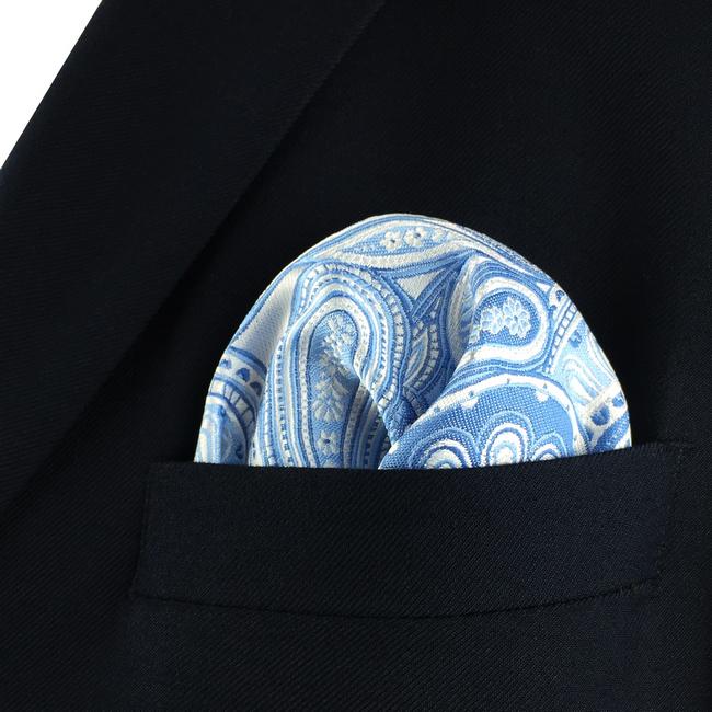 shlax & wing YH12 Paisley Azure Silver Mens Hankies 100% Silk Jacquard Woven Fashion Brand New Hanky Rebajas online