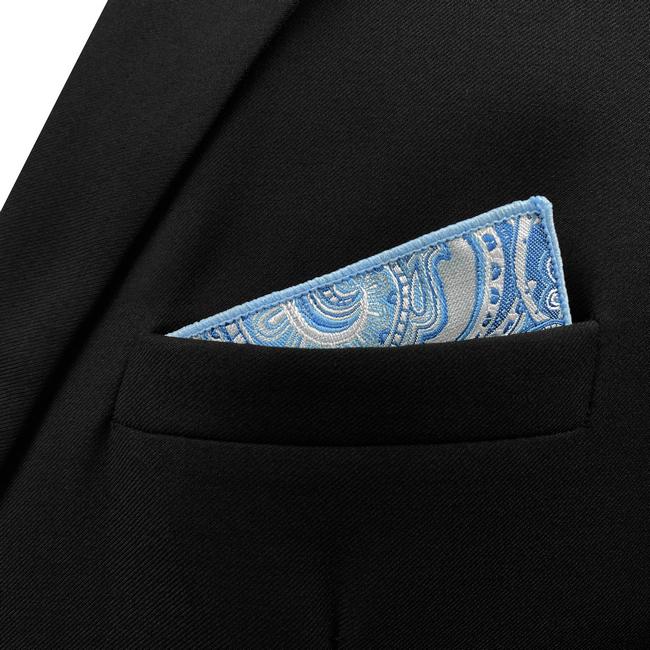 shlax & wing YH12 Paisley Azure Silver Mens Hankies 100% Silk Jacquard Woven Fashion Brand New Hanky Rebajas online