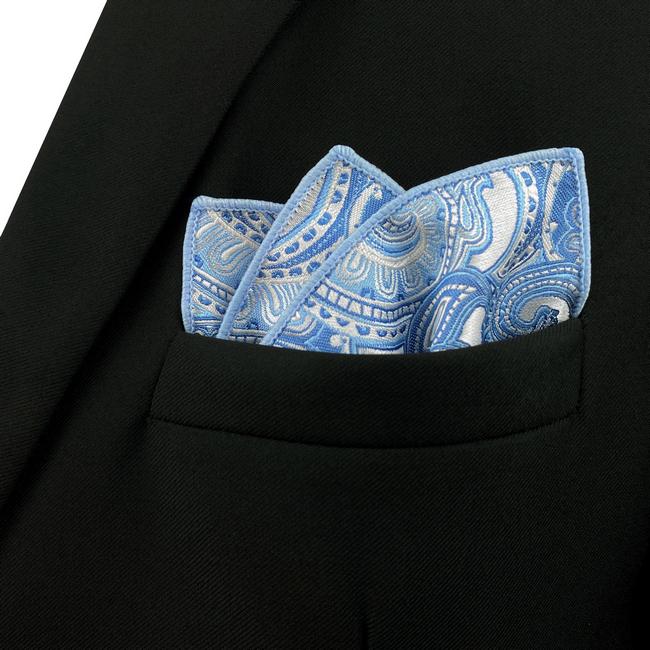 shlax & wing YH12 Paisley Azure Silver Mens Hankies 100% Silk Jacquard Woven Fashion Brand New Hanky Rebajas online