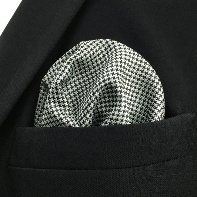 shlax & wing YH20 Houndstooth White Black Silk Hanky Mens Ties Jacquard Woven Pocket Square Fashion Casual Dress Rebajas top