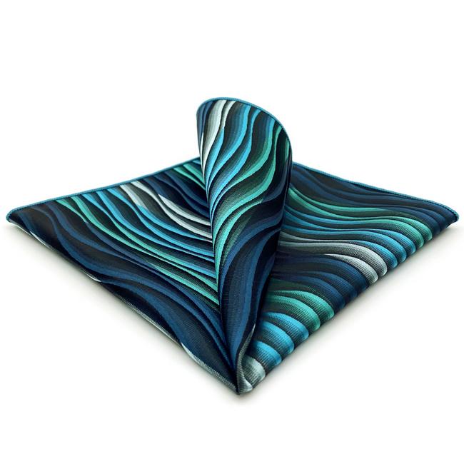 shlax & wing YH23 Turquoise Multicolor Ripple Abstract Classic Silk Handkerchief Envío gratis