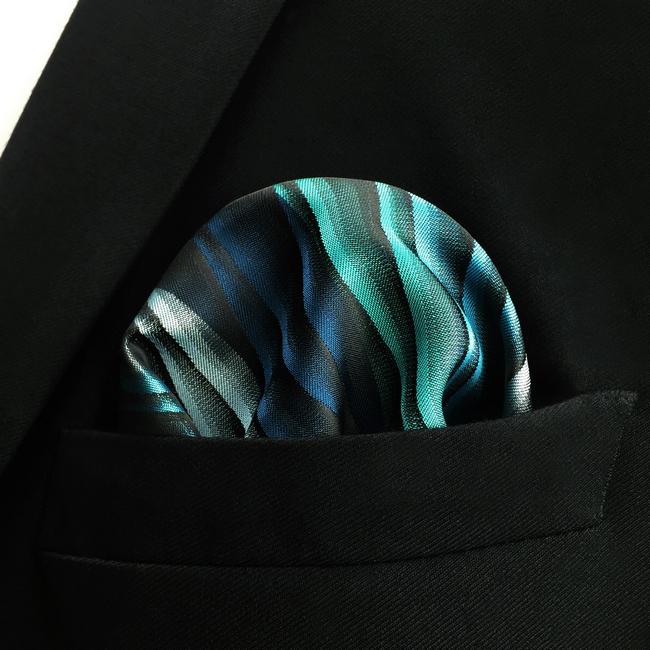 shlax & wing YH23 Turquoise Multicolor Ripple Abstract Classic Silk Handkerchief Envío gratis