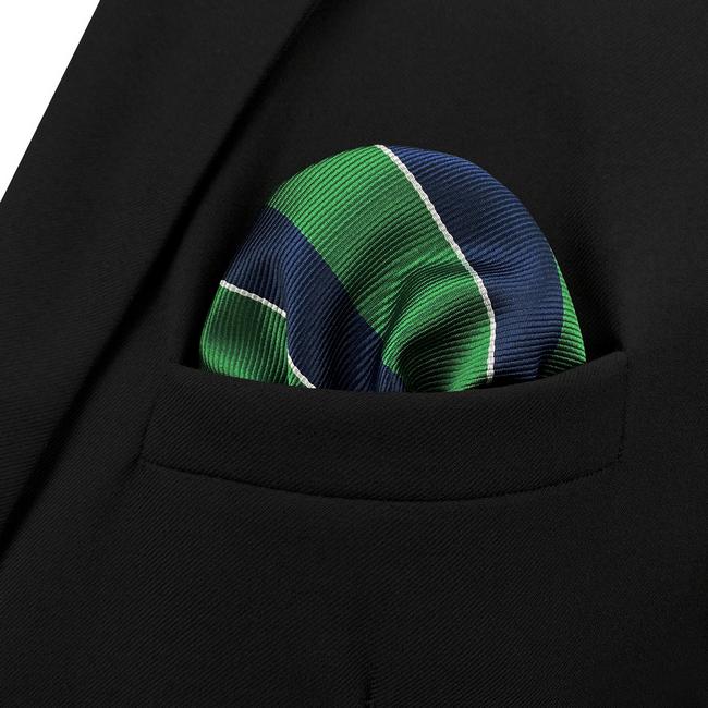 shlax & wing YH27 Navy Green Striped Hanky Silk Classic Pocket Square prev Envío gratis