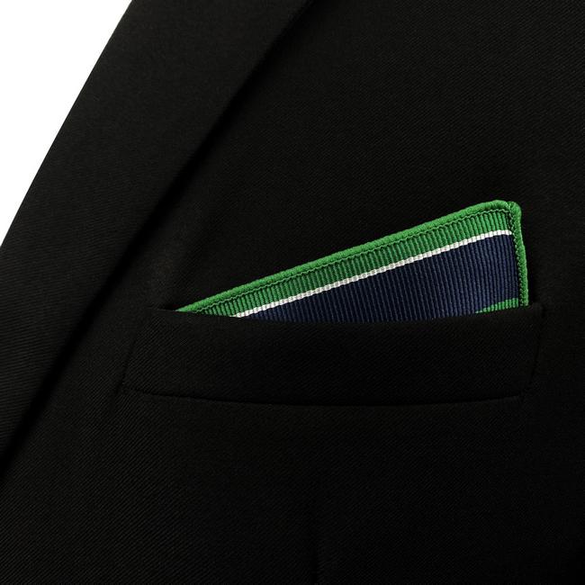 shlax & wing YH27 Navy Green Striped Hanky Silk Classic Pocket Square prev Envío gratis
