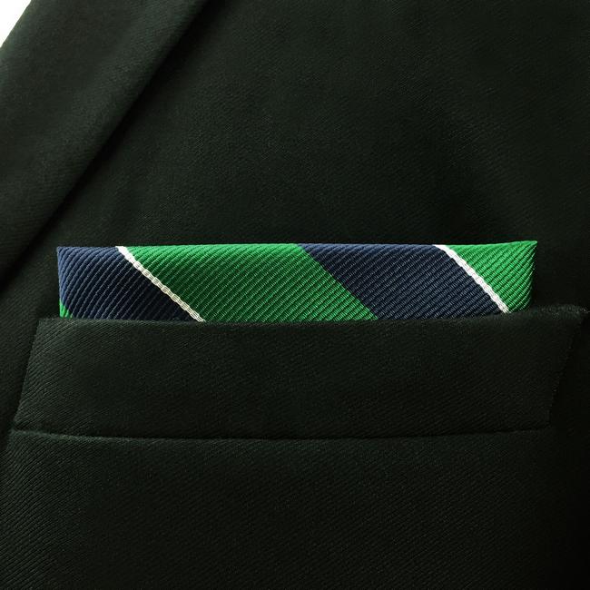 shlax & wing YH27 Navy Green Striped Hanky Silk Classic Pocket Square prev Envío gratis