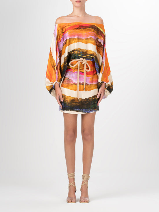silvia tcherassi Vestido Manon Orange Orchid Abstract Stripes Solo hoy
