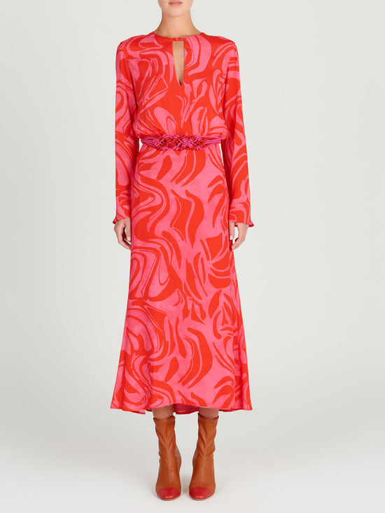 silvia tcherassi Pesaro Dress Pink Red Marble Tienda de fábrica