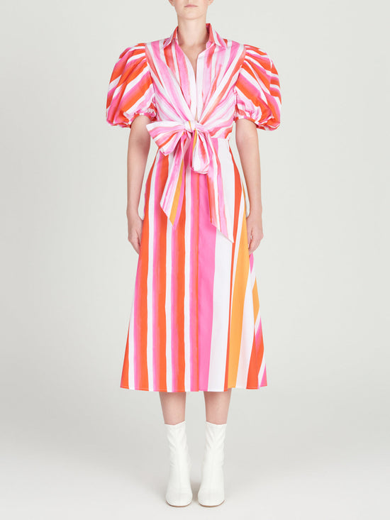 silvia tcherassi Pavia Dress Rouge Orange Stripes En oferta