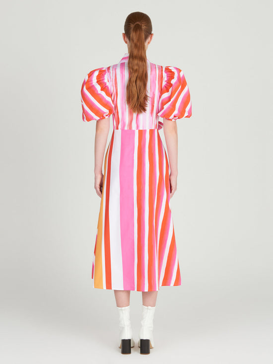 silvia tcherassi Pavia Dress Rouge Orange Stripes En oferta