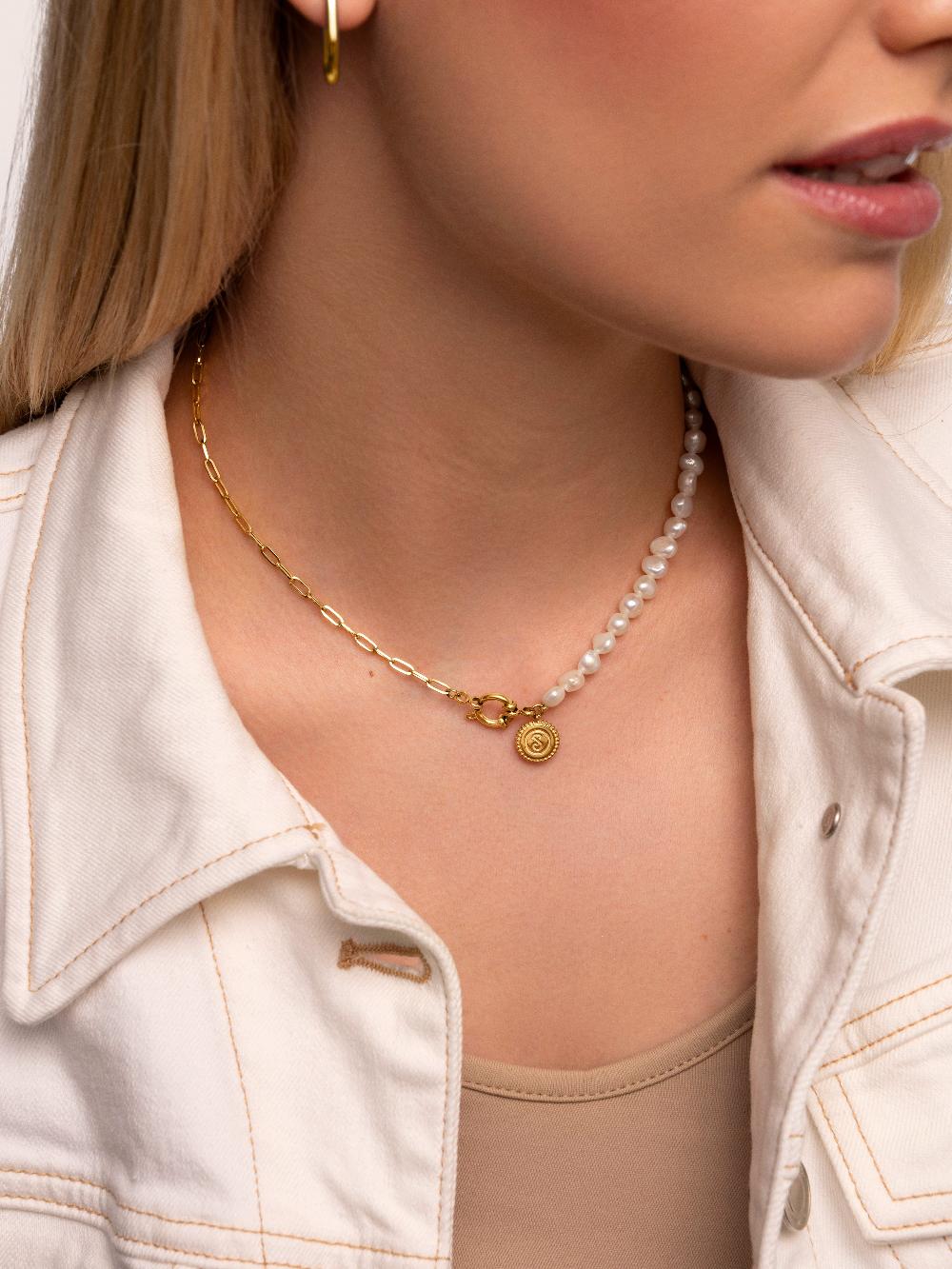 singularu Collar Chic Pearl Acero Baño Oro Rebajas de fin de temporada