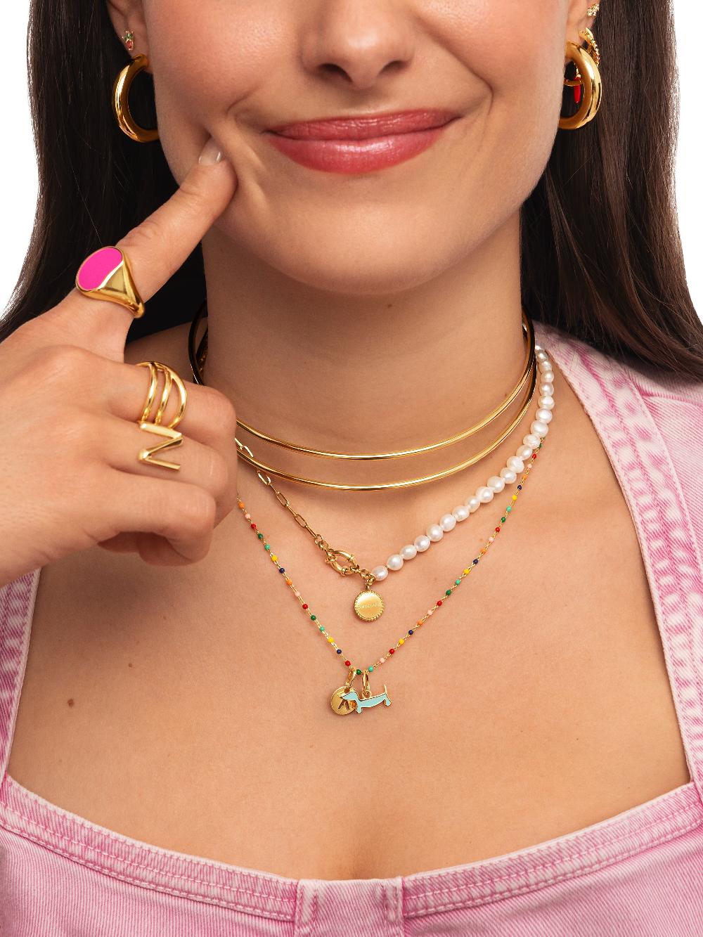singularu Collar Chic Pearl Acero Baño Oro Rebajas de fin de temporada