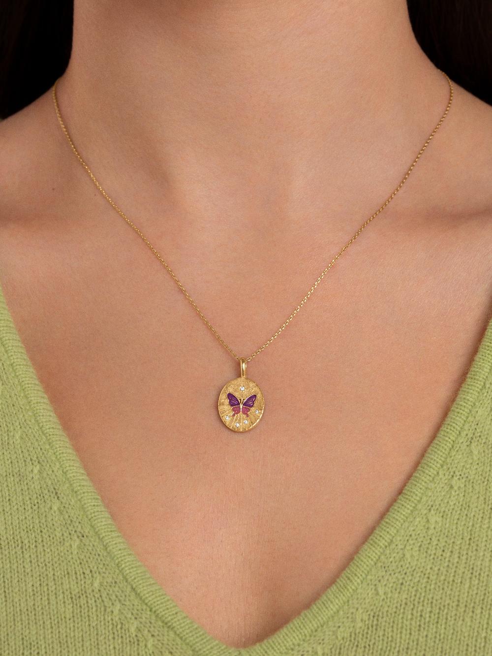 singularu Collar Medallion Butterfly Rose Baño Oro En línea