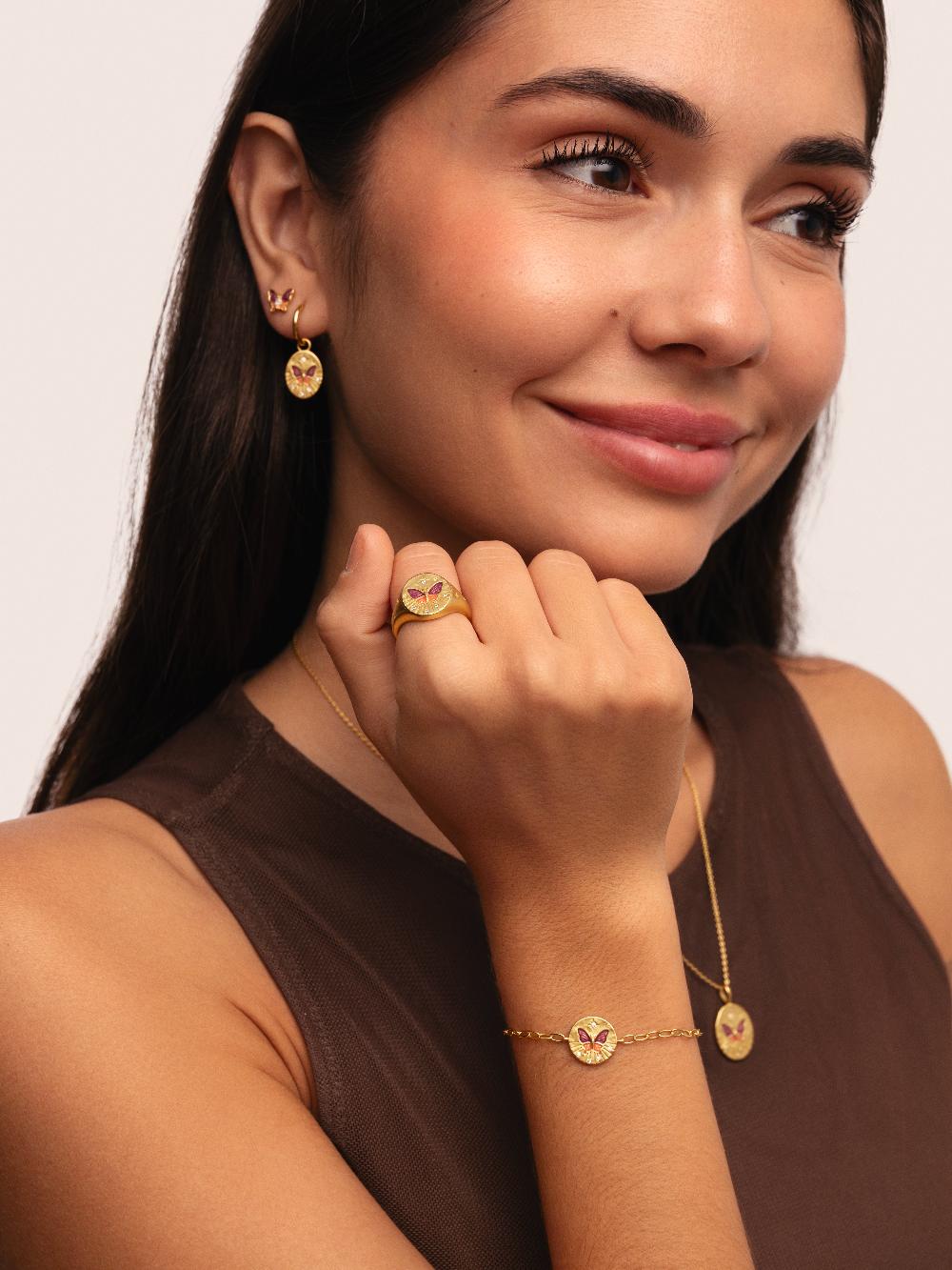 singularu Collar Medallion Butterfly Rose Baño Oro En línea