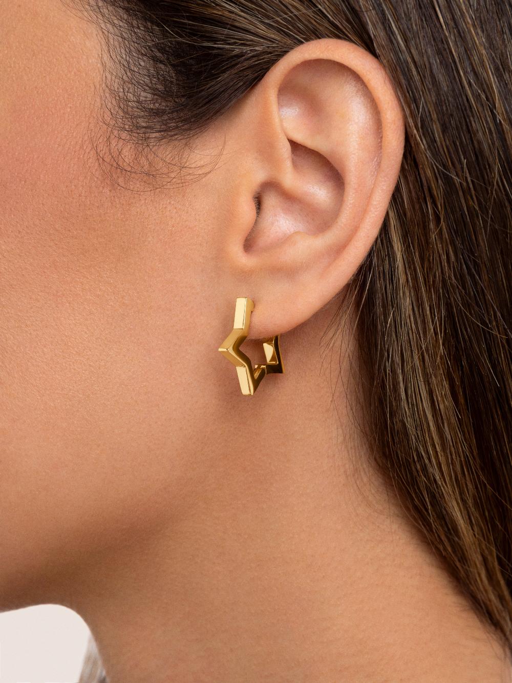 singularu Pendientes Superstar Acero Baño Oro Outlet online