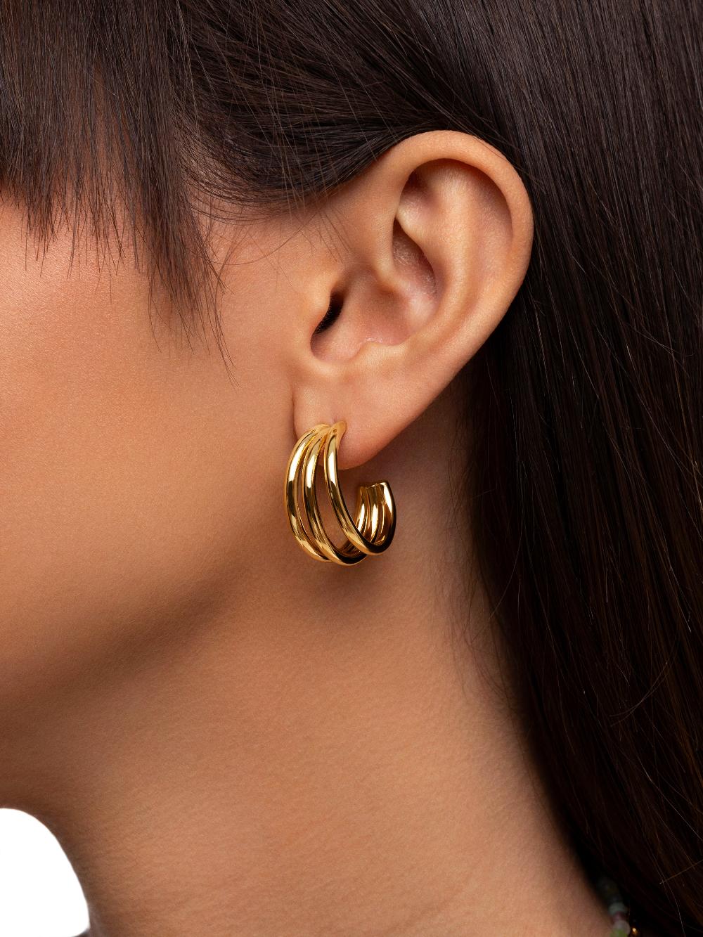singularu Pendientes Aro Triple Baño Oro Rebajas online
