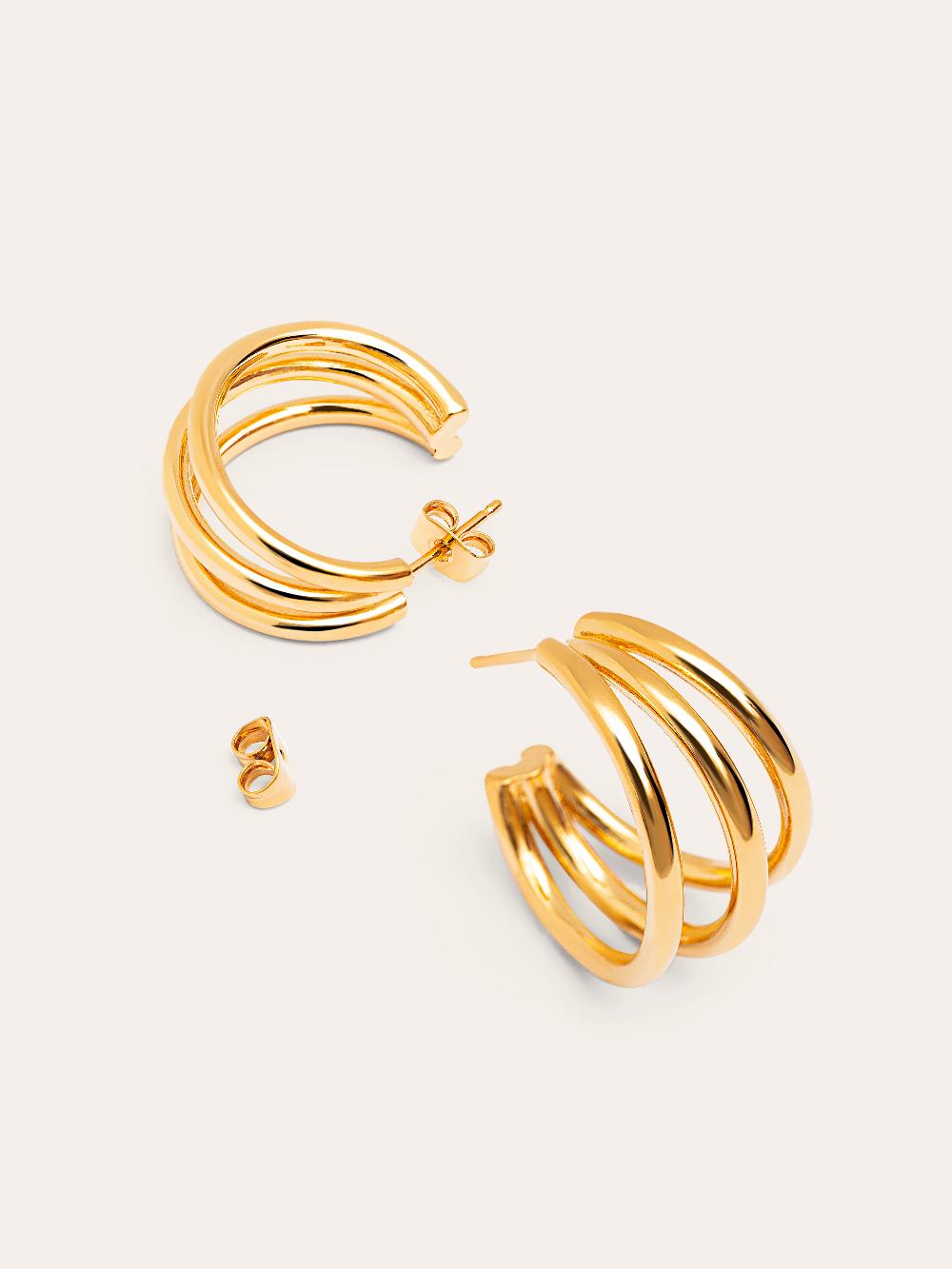 singularu Pendientes Aro Triple Baño Oro Rebajas online