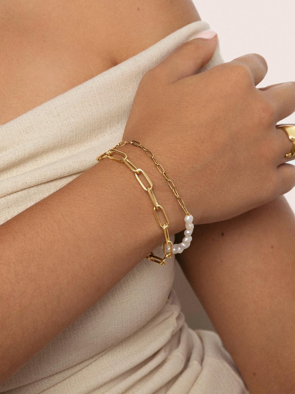 singularu Pulsera Chic Pearl Acero Baño Oro Precio de fábrica