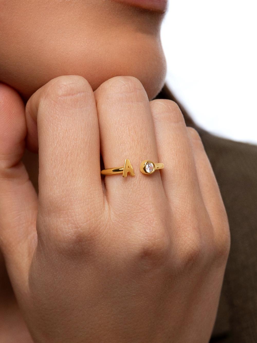 singularu Anillo Personalizado Letter Spark Plata Baño Oro Envío internacional gratuito