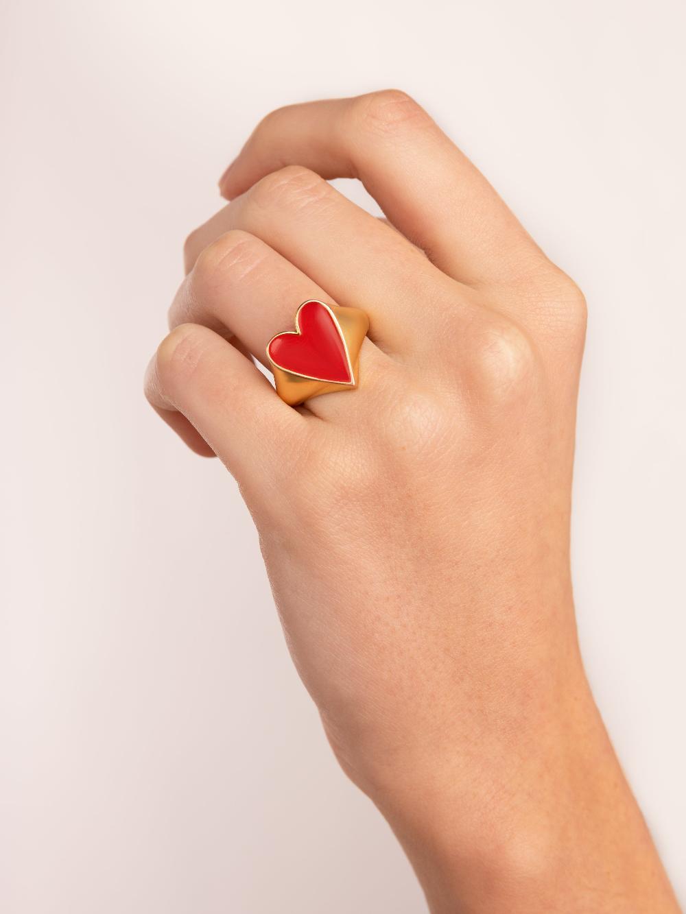 singularu Anillo Lovely Heart Red Enamel Baño Oro Tienda de fábrica
