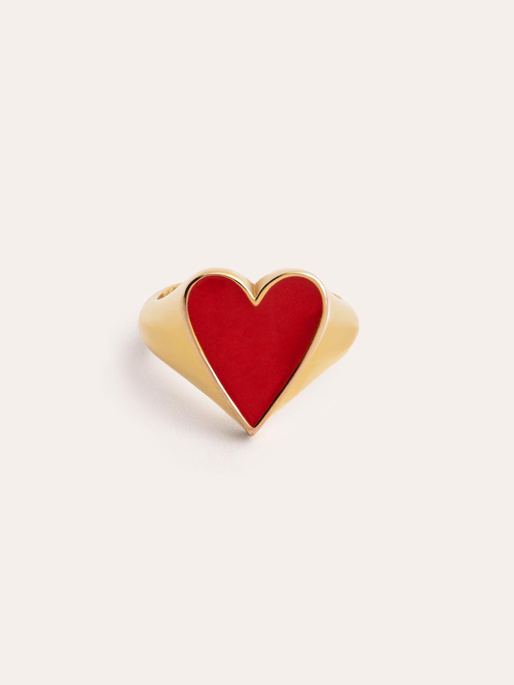 singularu Anillo Lovely Heart Red Enamel Baño Oro Tienda de fábrica