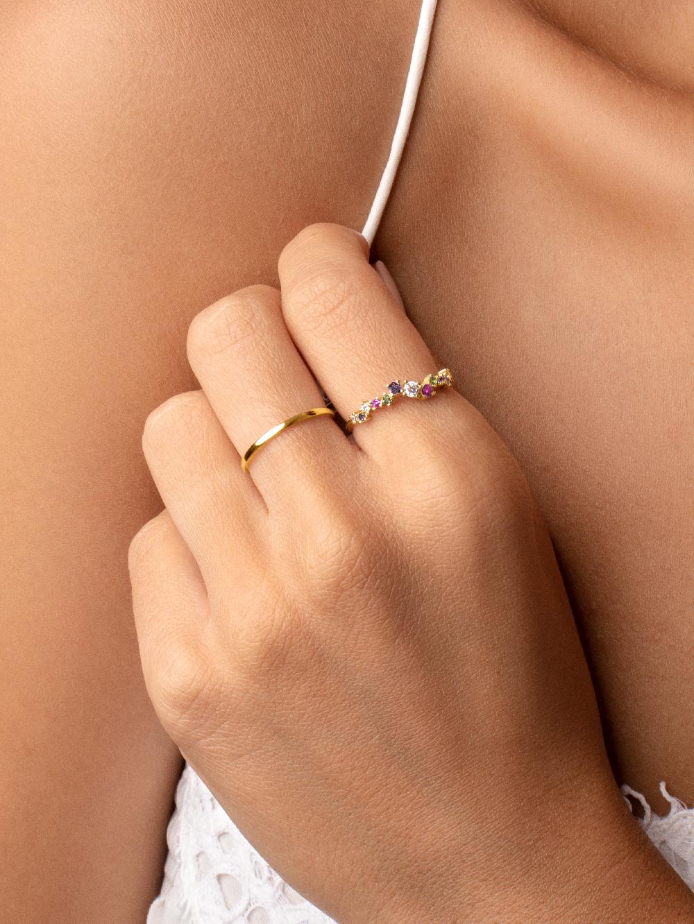 singularu Anillo Estellar Colors Plata Baño Oro Última moda
