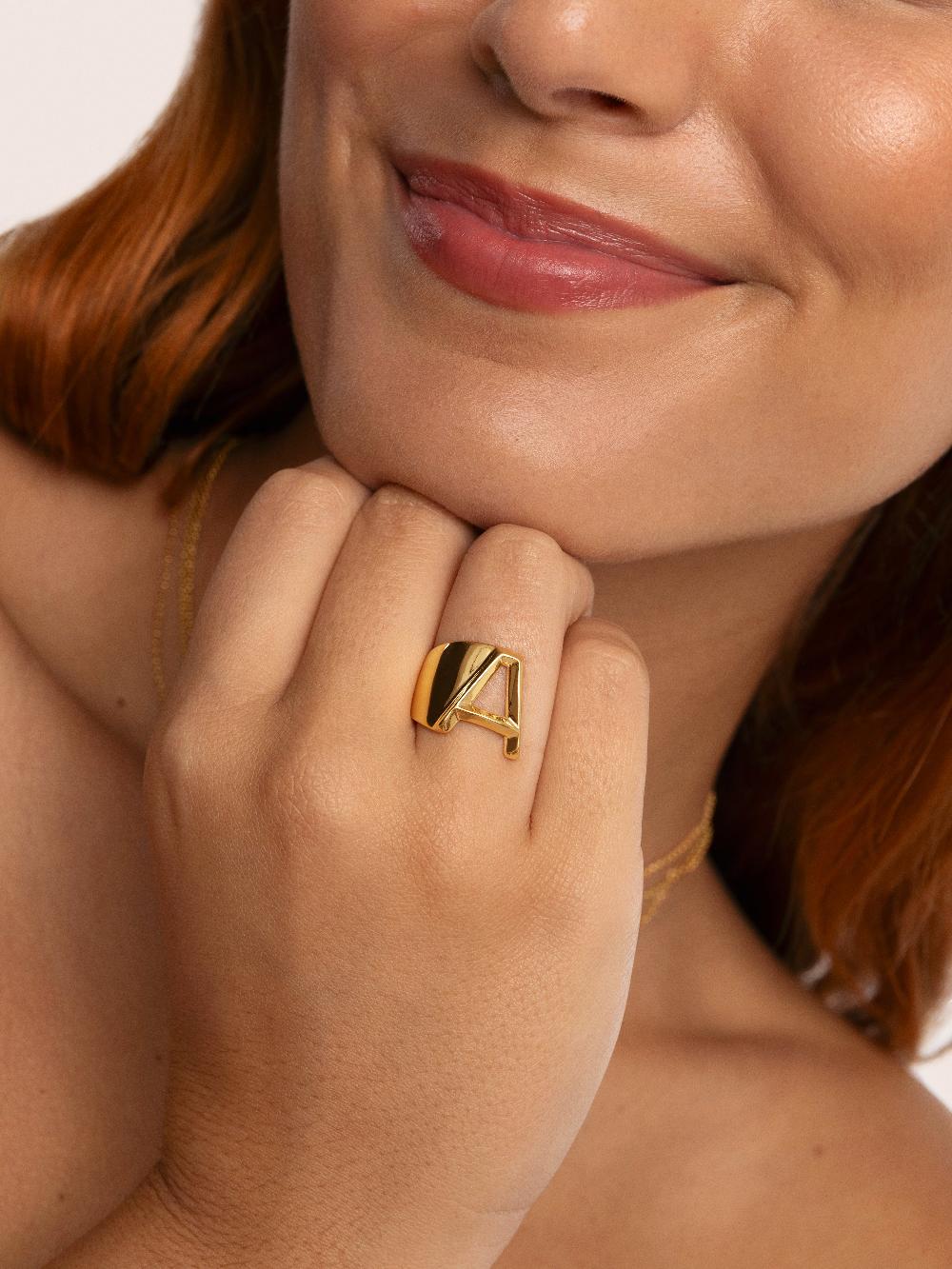 singularu Anillo Personalizado Letter Signet Baño Oro Rebajas de fin de temporada