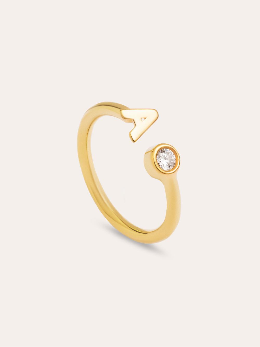 singularu Anillo Personalizado Letter Spark Plata Baño Oro Devoluciones gratuitas
