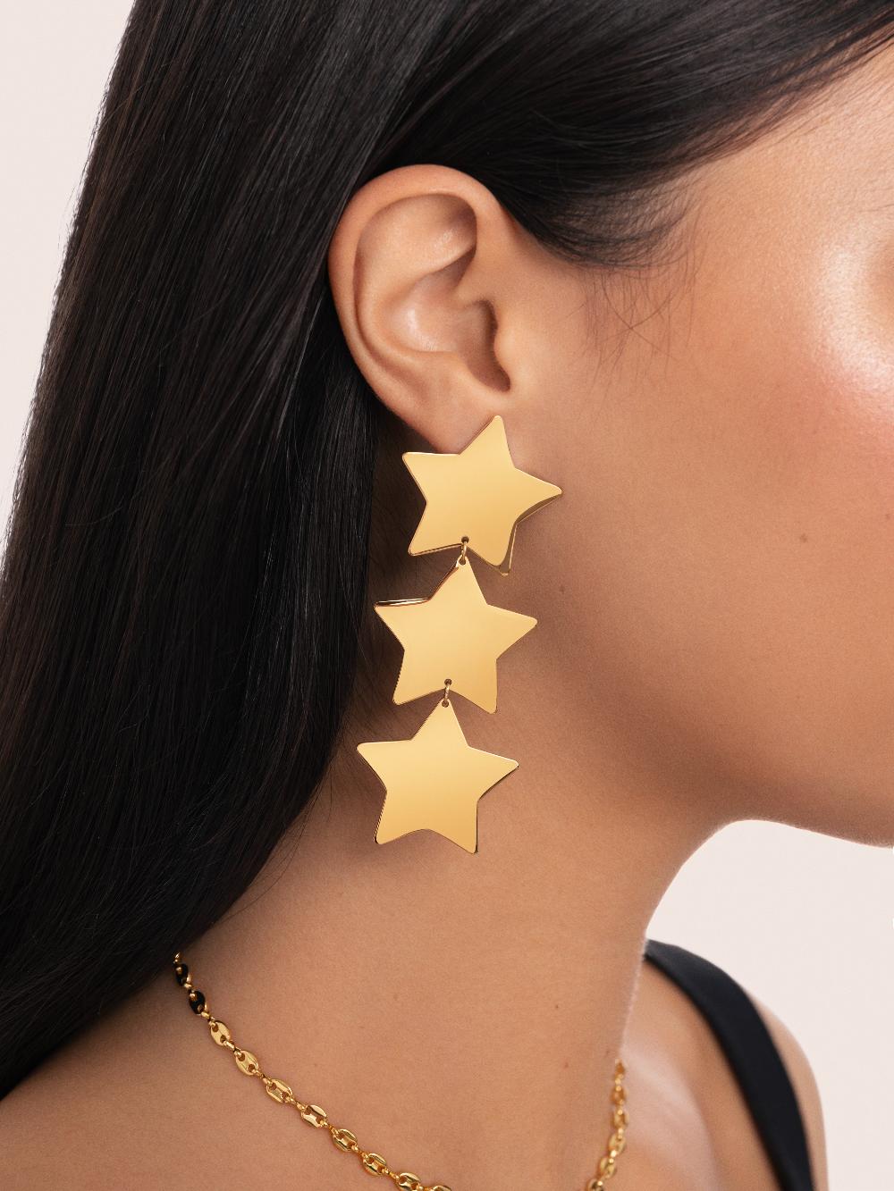 singularu Pendientes Big Stars Acero Baño Oro Envío gratis