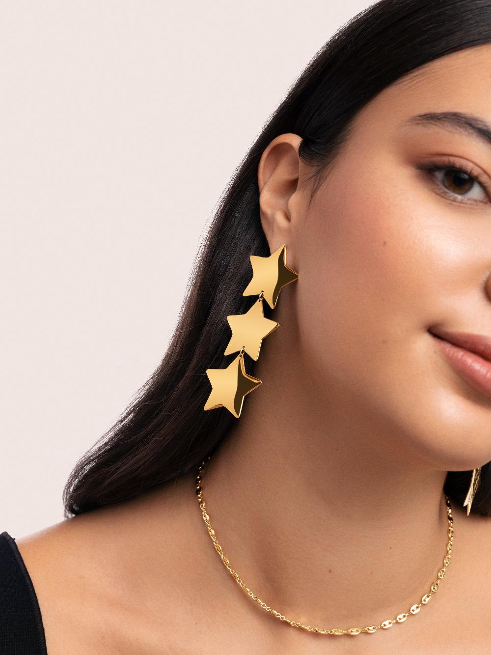 singularu Pendientes Big Stars Acero Baño Oro Envío gratis