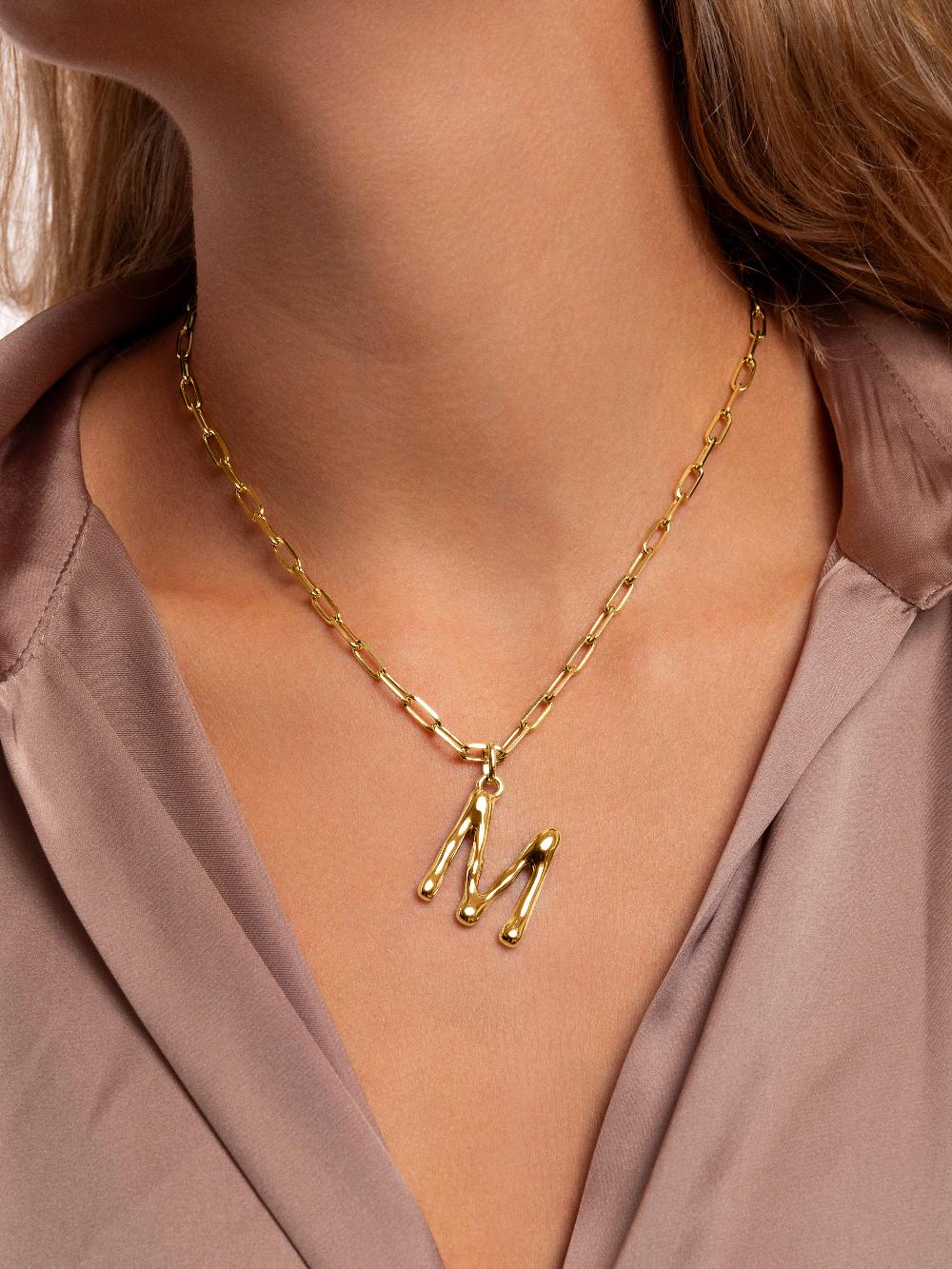 singularu Collar Personalizado Chic Letter XL Acero Baño Oro Último día