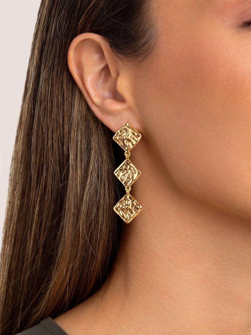 singularu Pendientes Rhomb Baño Oro Outlet
