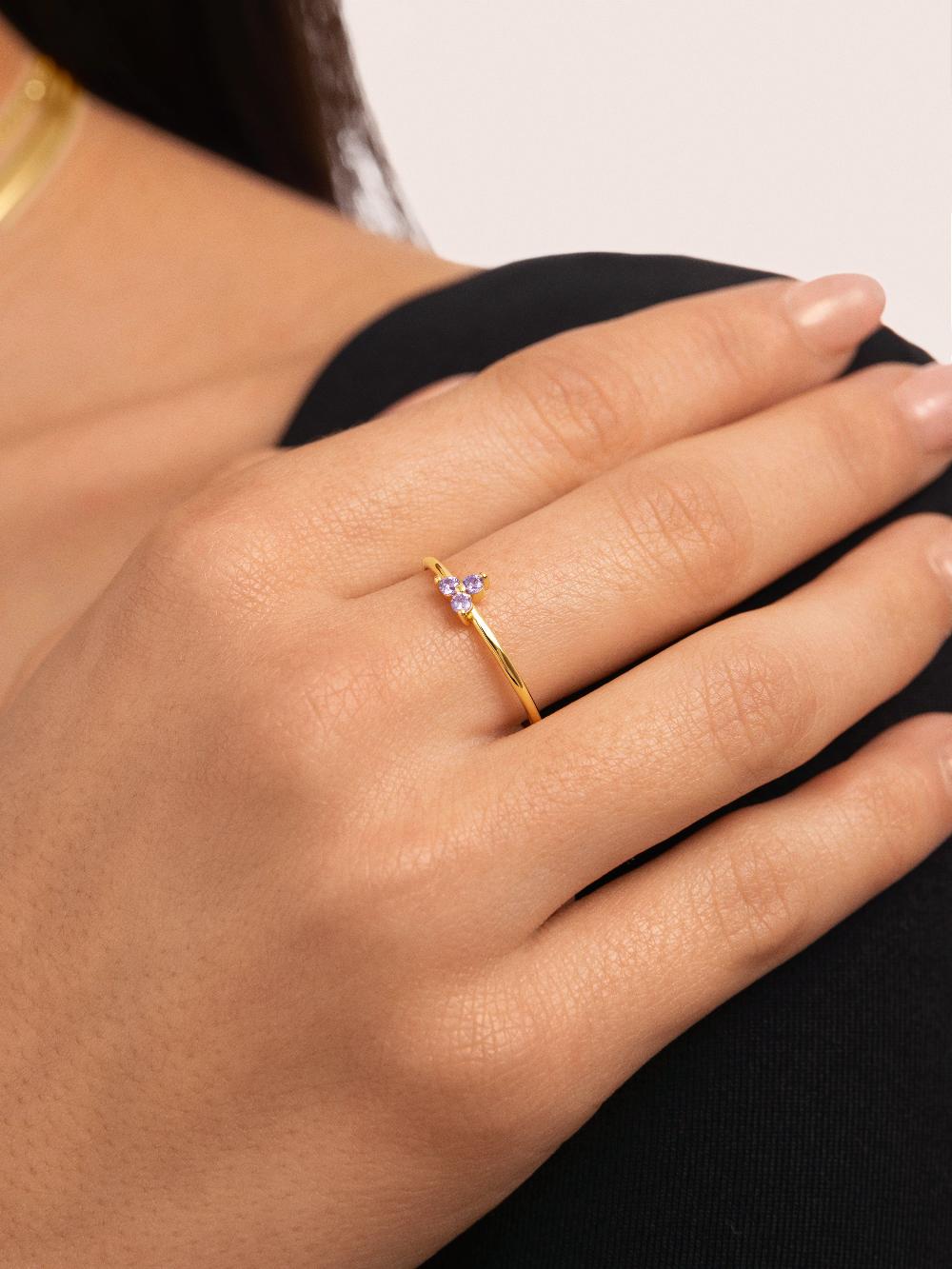 singularu Anillo Trebol Lavande Plata Baño Oro Tienda
