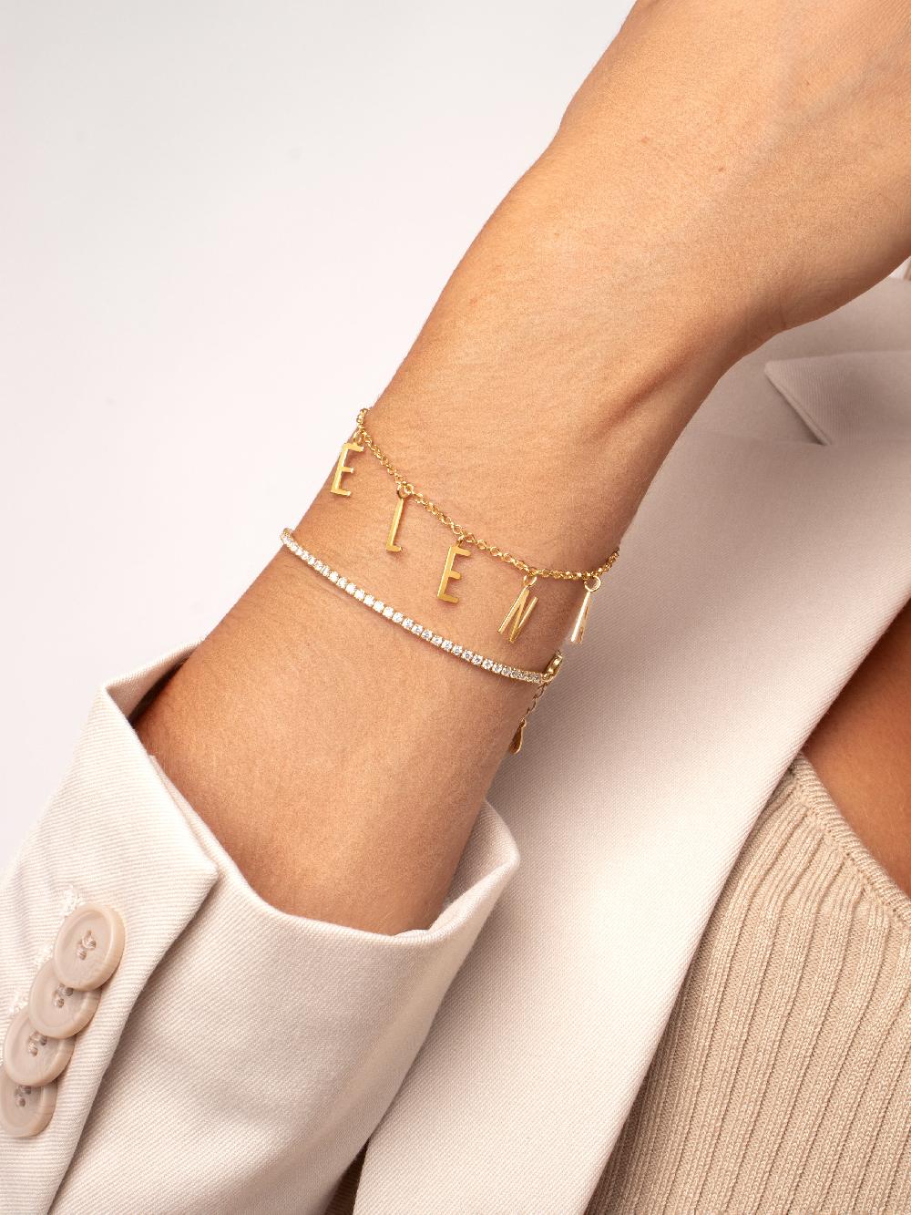 singularu Pulsera Personalizada Letters Plata Baño Oro Superdescuento